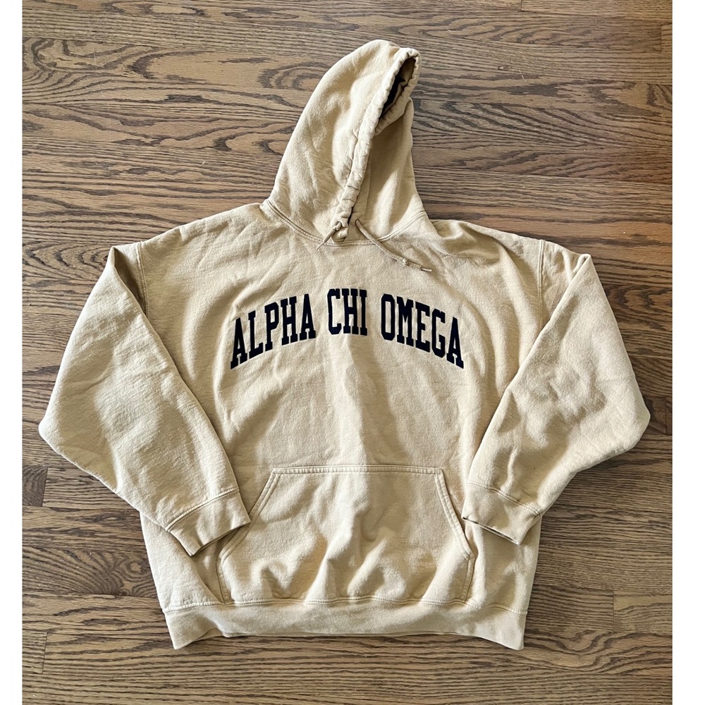 Gildan Heavy Blend Alpha Chi Omega Sorority Hoodie Gold XL Oversized Sweatshirt